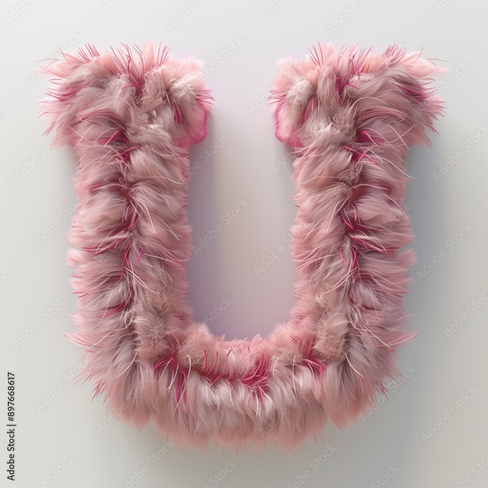 Cute pink 3D letter U as fur shape, short hair on isolated white background, text lettering illustration design Cute pink 3D letter U as fur shape, short hair on isolated white background, text lettering illustration design
