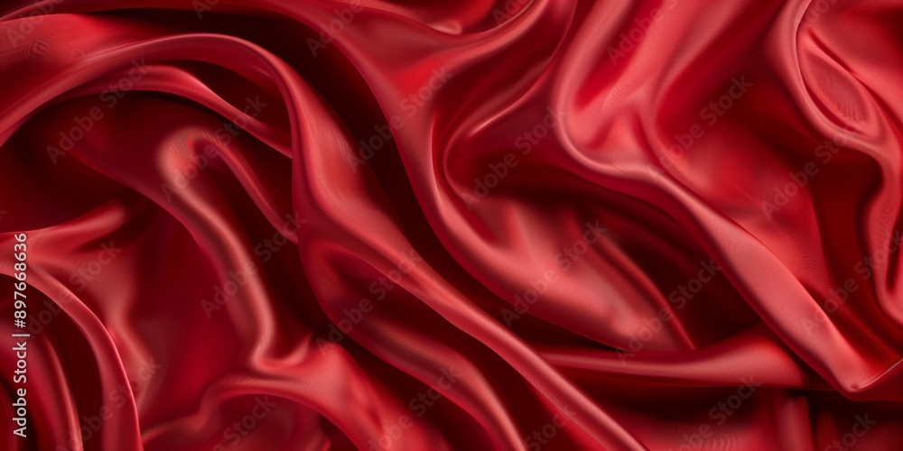 Closeup of rippled red silk fabric - AI Generated Closeup of rippled red silk fabric - AI Generated
