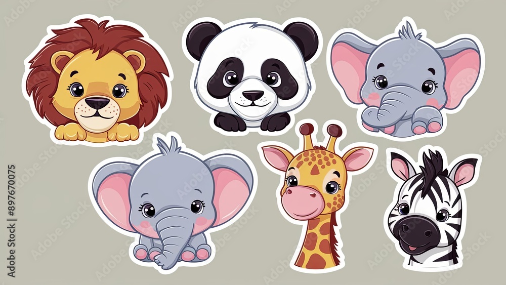 Obraz premium baby animals vector illustration sticker set Generative AI