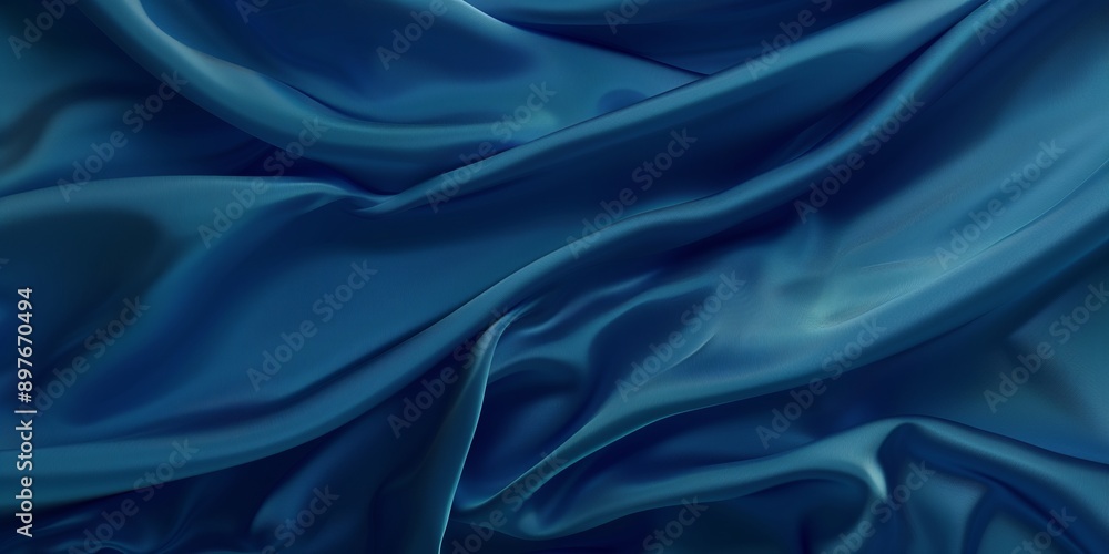 Closeup of rippled blue silk fabric - AI Generated Closeup of rippled blue silk fabric - AI Generated