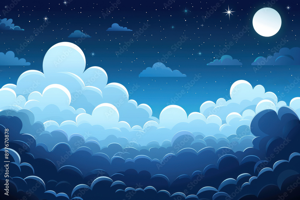 Blue Sky with White Cartoon Clouds Blue Sky with White Cartoon Clouds
