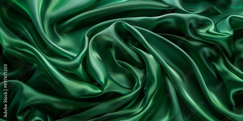 Closeup of rippled green silk fabric - AI Generated Closeup of rippled green silk fabric - AI Generated