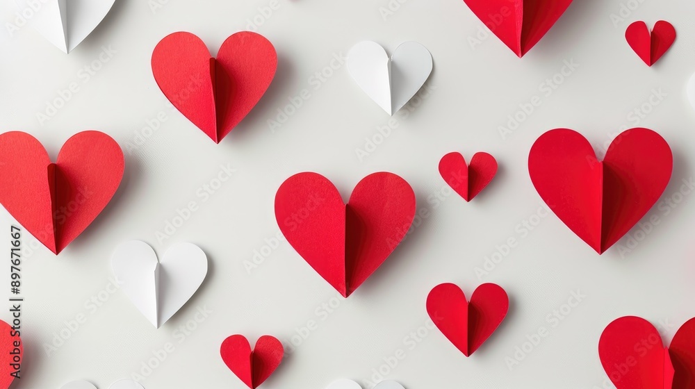 Valentine s Day themed paper heart shapes on white background Valentine s Day themed paper heart shapes on white background