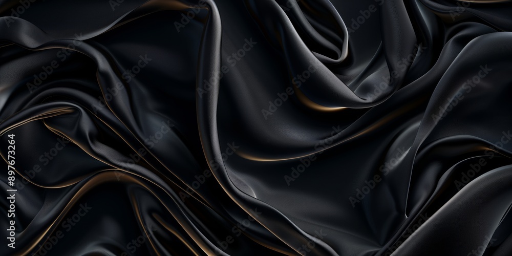 Closeup of rippled black silk fabric - AI Generated Closeup of rippled black silk fabric - AI Generated