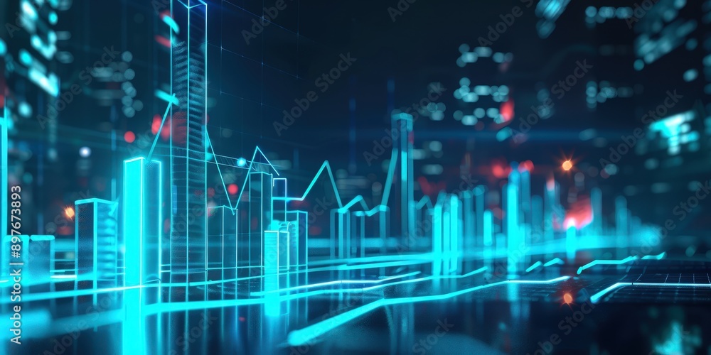 Neon cyan blue graph glowing on a dark backdrop, showcasing dynamic business success. Neon cyan blue graph glowing on a dark backdrop, showcasing dynamic business success.