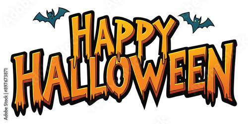 happy halloween text on white background