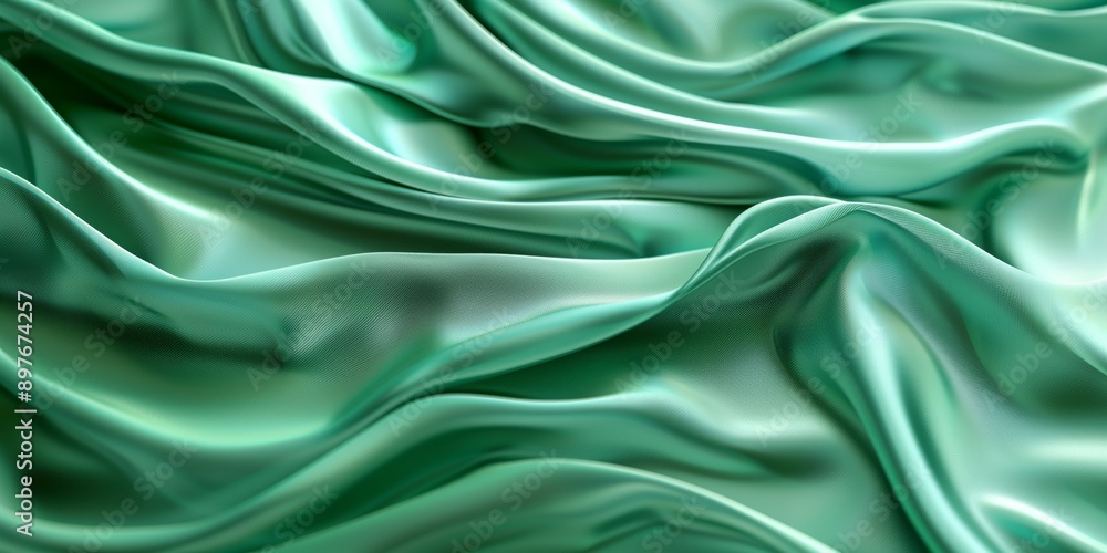 Closeup of rippled green silk fabric - AI Generated Closeup of rippled green silk fabric - AI Generated