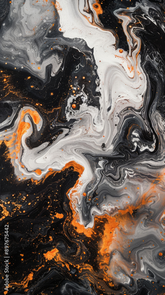 Abstract black, white, and orange marble pattern Abstract black, white, and orange marble pattern