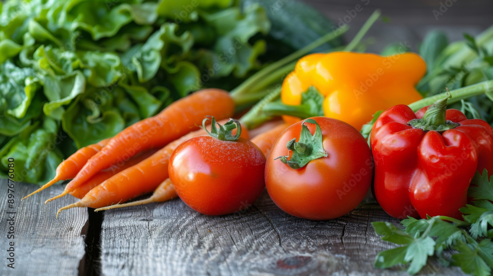 Fresh Organic Vegetables on Rustic Wooden Table Fresh Organic Vegetables on Rustic Wooden Table