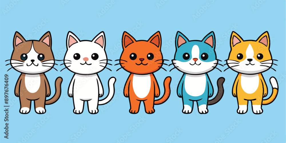 Obraz premium set of cute cartoon cats. vector illustration