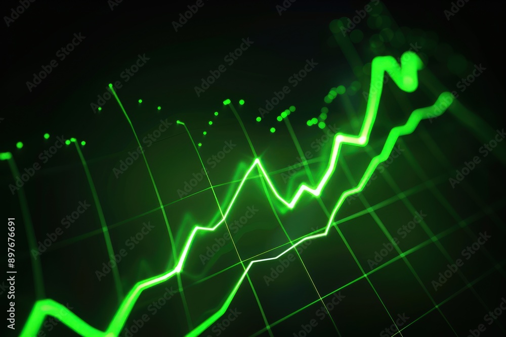 Neon green graph glowing on a black backdrop, illustrating sharp business growth with vibrant details. Neon green graph glowing on a black backdrop, illustrating sharp business growth with vibrant details.