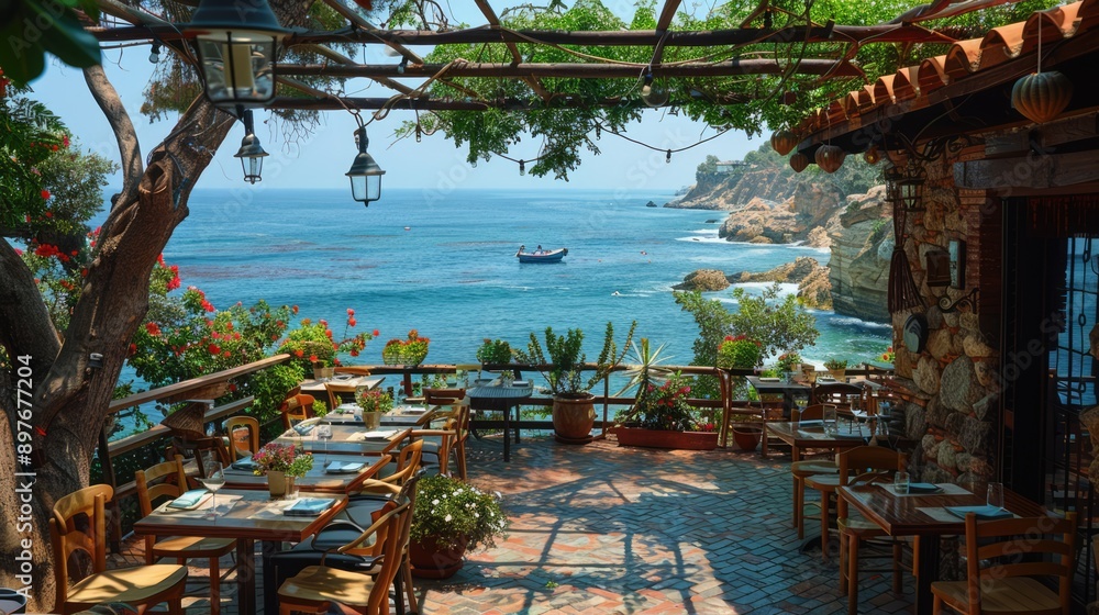 restaurant terrace by the sea, comfortable and quiet with open views restaurant terrace by the sea, comfortable and quiet with open views