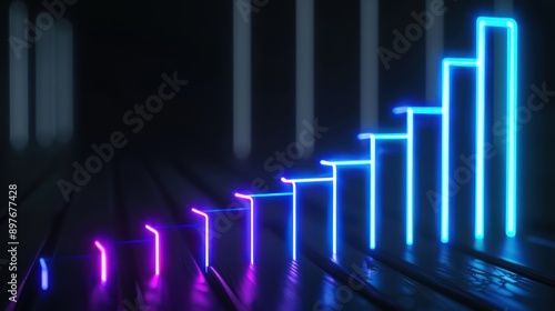 Neon lavender blue graph glowing on a black background, representing modern business success.