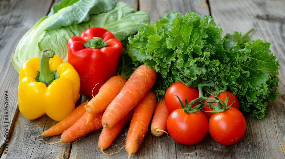 Fresh Organic Vegetables on Rustic Wooden Table Fresh Organic Vegetables on Rustic Wooden Table