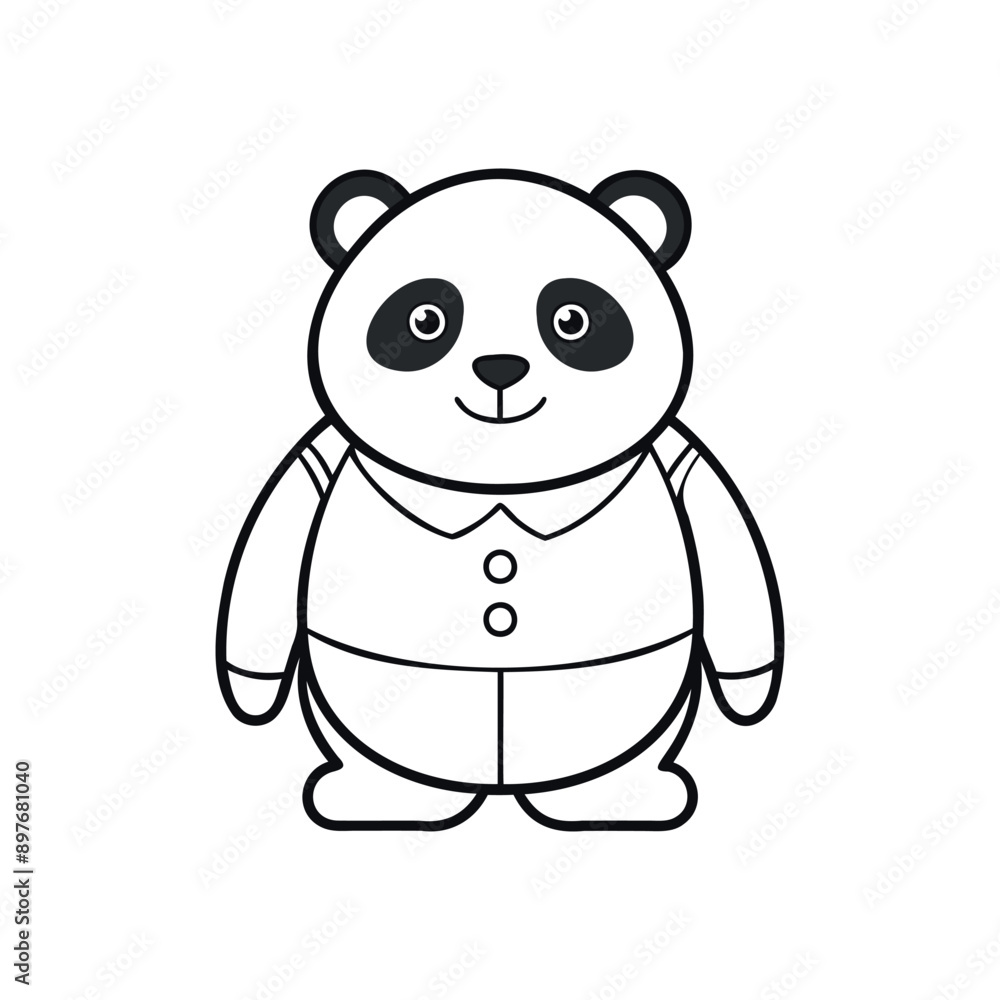 Naklejka premium Cute Panda Character: Black and White Line Art