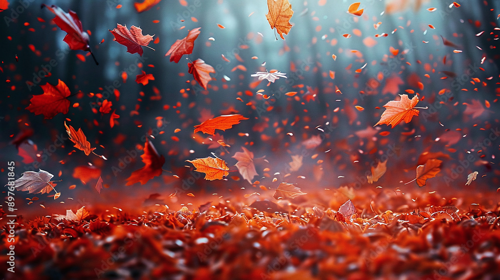 Fallen leaves fly in the wind, beautiful autumn background Fallen leaves fly in the wind, beautiful autumn background