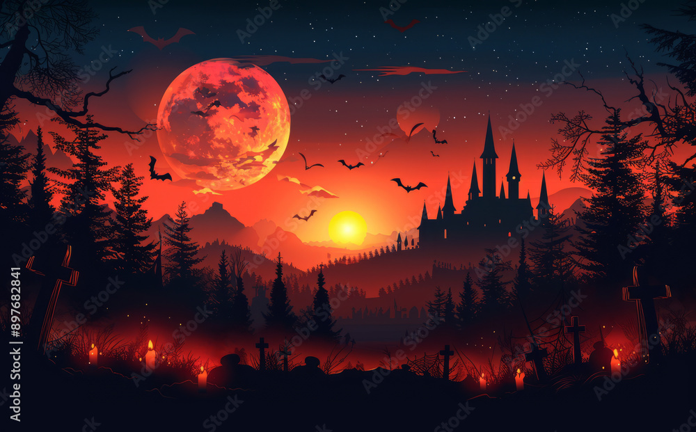 Halloween background with silhouette of haunted house,generative ai Halloween background with silhouette of haunted house,generative ai