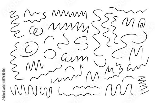 Abstract thin curly lines set in random order doodle outline simple hand drawn vector illustration, tangled thin scribble element, linear icon