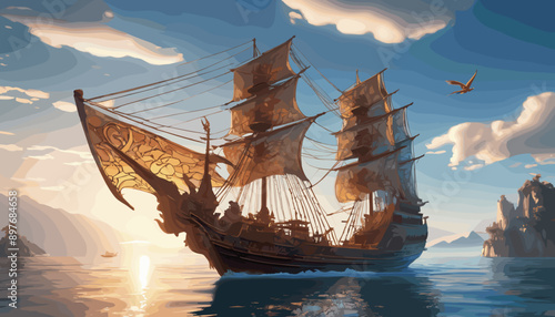 ship in the sunset