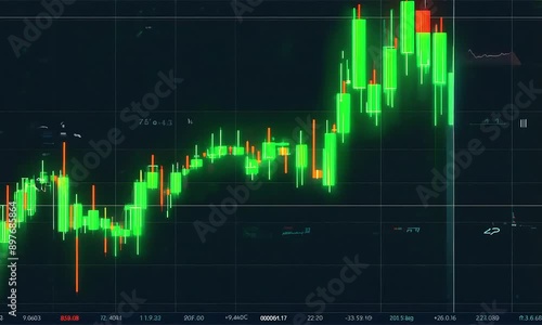 A candlestick stock market chart showing an uptrend (mov) photo