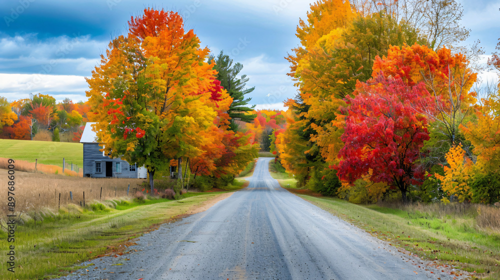 Scenic gravel path winding through a vibrant autumn forest Scenic gravel path winding through a vibrant autumn forest