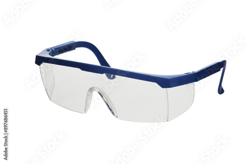 Pair of blue safety glasses with clipping path