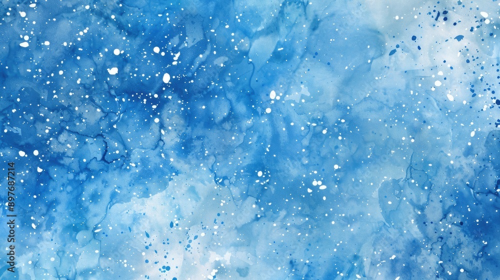 Obraz premium Watercolor Winter Theme. Sky Blue Snow Clouds in Abstract Background