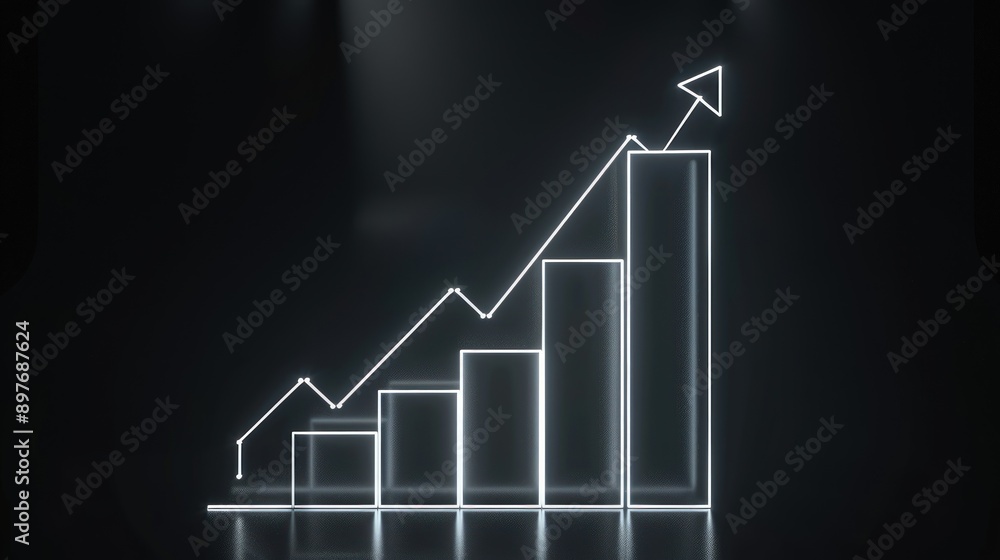 Fototapeta premium Neon silver graph glowing on a black backdrop, symbolizing impressive business growth.