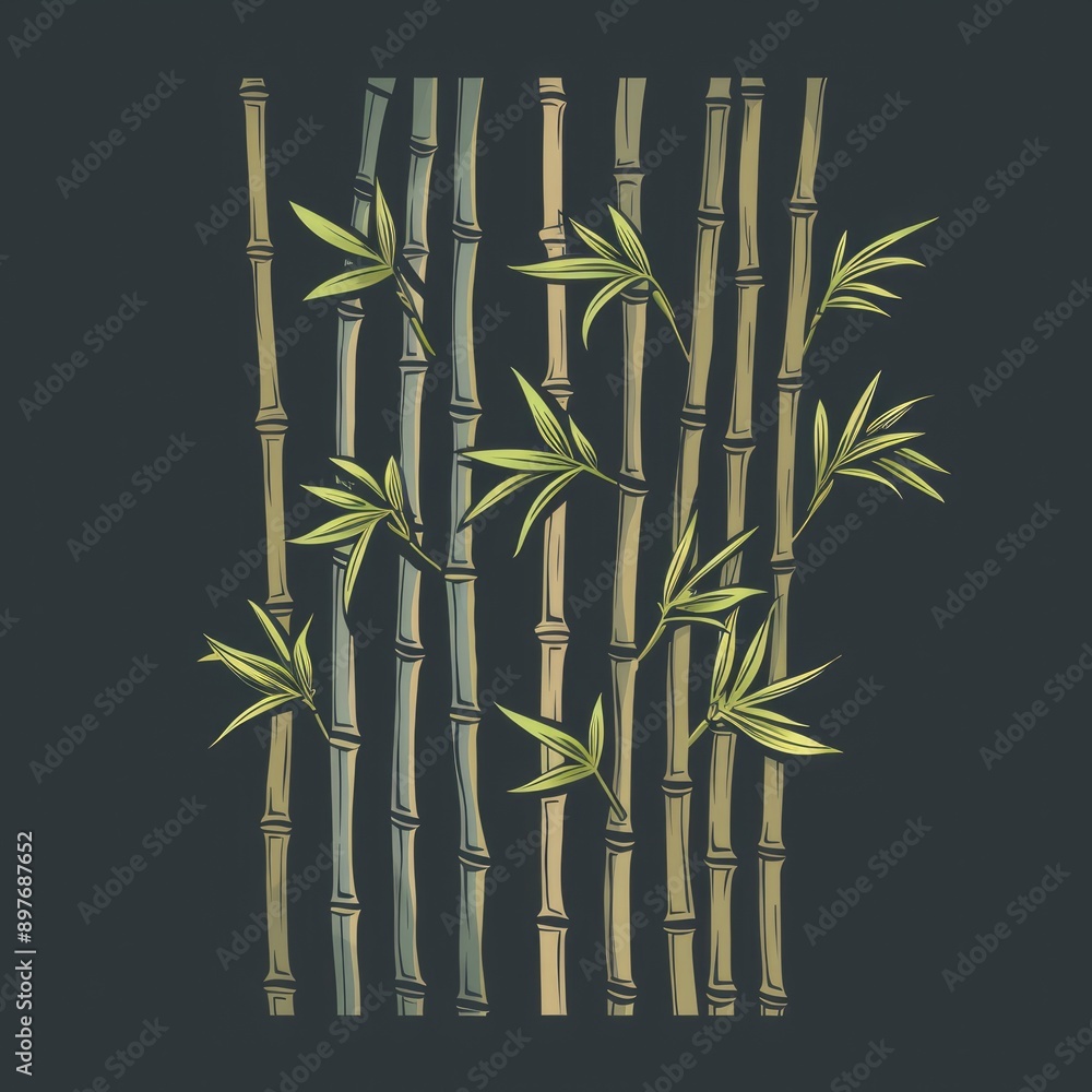 Fototapeta premium Bamboo Sketch. Simple Cartoon Drawing of Bamboo Stems on Dark Background