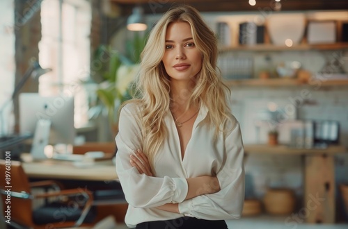 Woman Standing in Office With Hands on Hips