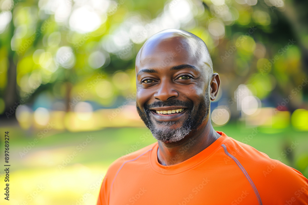 Close-up of a friendly middle-aged Black African American physical education instructor with a warm smile and engaging expression. The photo captures the essence of a committed chi Close-up of a friendly middle-aged Black African American physical education instructor with a warm smile and engaging expression. The photo captures the essence of a committed chi
