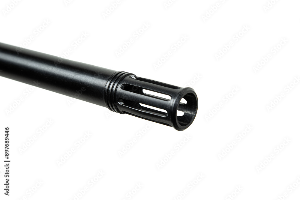 A modern automatic carbine chambered for 9mm pistol caliber. Weapons for the police, army and special units. Isolate on a white back. A modern automatic carbine chambered for 9mm pistol caliber. Weapons for the police, army and special units. Isolate on a white back.