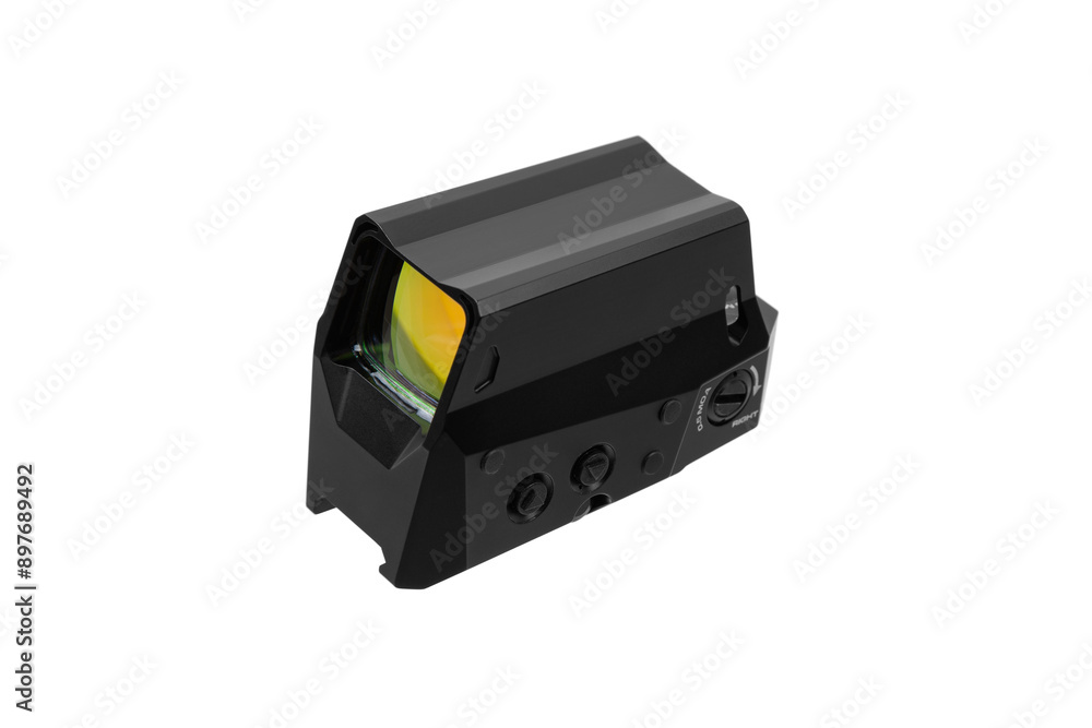 Modern optical collimator sight. Aiming device for shooting at short distances. Isolate on a white back. Modern optical collimator sight. Aiming device for shooting at short distances. Isolate on a white back.
