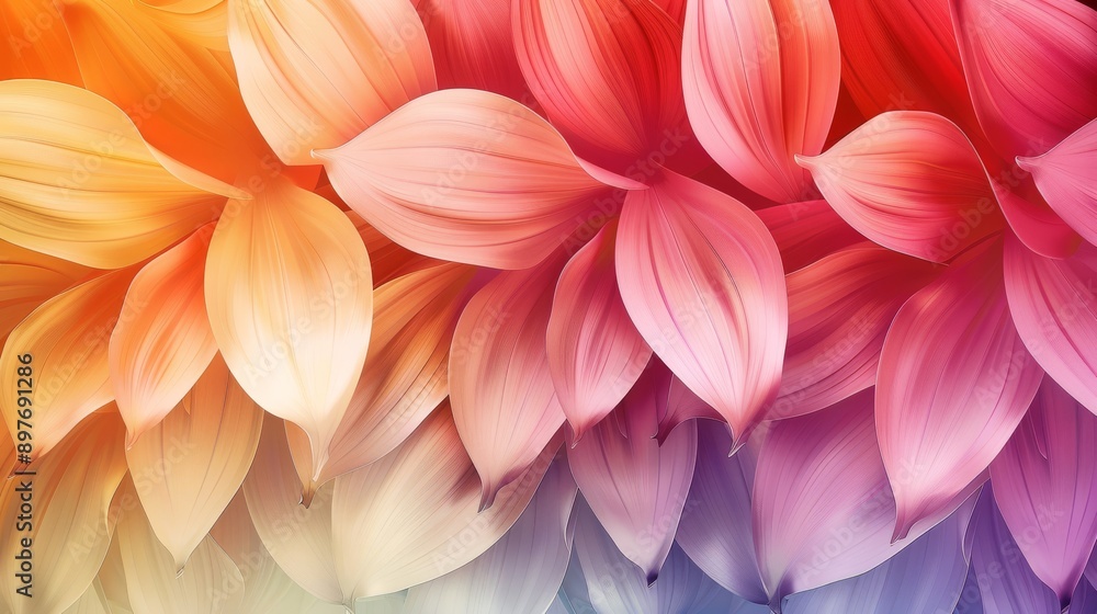 The floral background features layered petals transitioning from warm to cool tones, creating a vibrant gradient effect The floral background features layered petals transitioning from warm to cool tones, creating a vibrant gradient effect