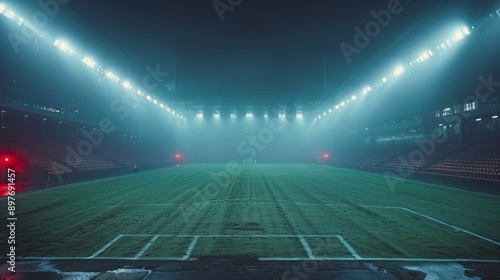 Illuminated Empty Stadium at Night