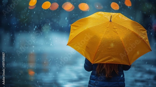Woman in a Red Dress Holding a Yellow Umbrella