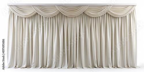 Elegant White Curtains with Valance, 3D Render, Fabric Drapery, Background, curtains , valance , drapery