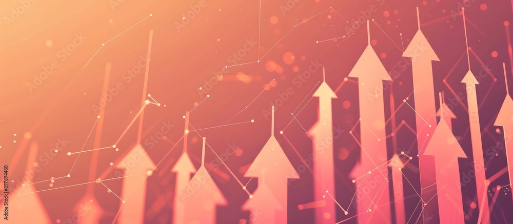 Peach upward arrows on a dark peach gradient, punctuated with light peach points, showing market success. Peach upward arrows on a dark peach gradient, punctuated with light peach points, showing market success.