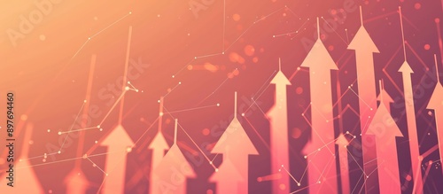 Peach upward arrows on a dark peach gradient, punctuated with light peach points, showing market success.