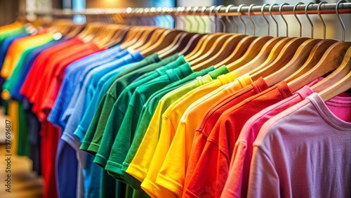 Wallpaper Mural Rainbow of T-shirts on Wooden Hangers, T-shirts, Clothes, Fashion, Retail Torontodigital.ca