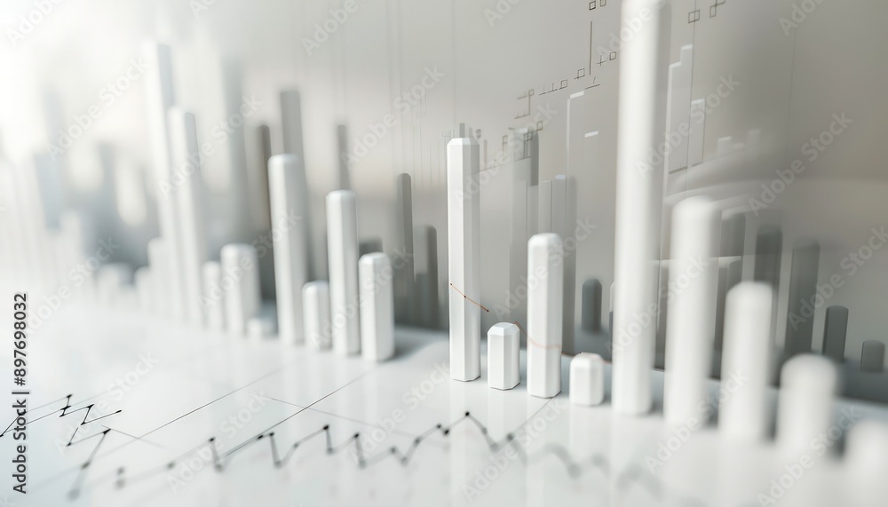 Pristine white surface featuring a bar graph with a sharp increase in stock values, reflecting a market boom. Pristine white surface featuring a bar graph with a sharp increase in stock values, reflecting a market boom.