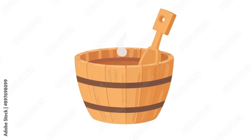 Wooden bucket with a hand pump for drawing up water. An old-fashioned, simple solution to quenching thirst in outdoor settings or during power outages. Wooden bucket with a hand pump for drawing up water. An old-fashioned, simple solution to quenching thirst in outdoor settings or during power outages.