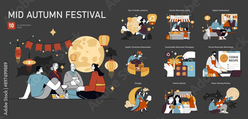 Mid Autumn Festival. Flat Vector Illustration