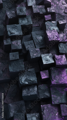 Dark geometric cubes with purple highlights