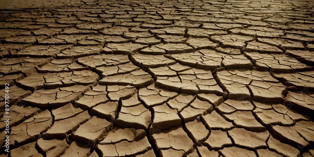 Close, up view of dry, cracked earth, highlighting the intricate patterns and textures formed by severe dehydration. Close, up view of dry, cracked earth, highlighting the intricate patterns and textures formed by severe dehydration.