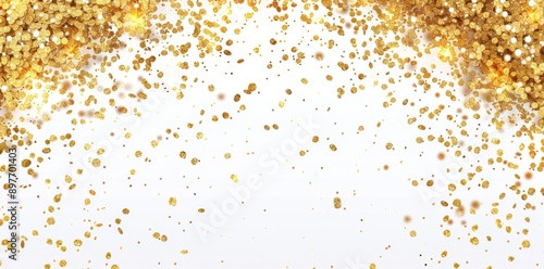 Party Decoration with Shiny Gold Confetti. Golden Confetti Background. © pibi37.studio