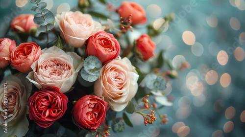 Bouquet of Red and Pink Roses on Table