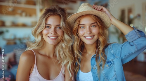 Two Beautiful Young Women Standing Together