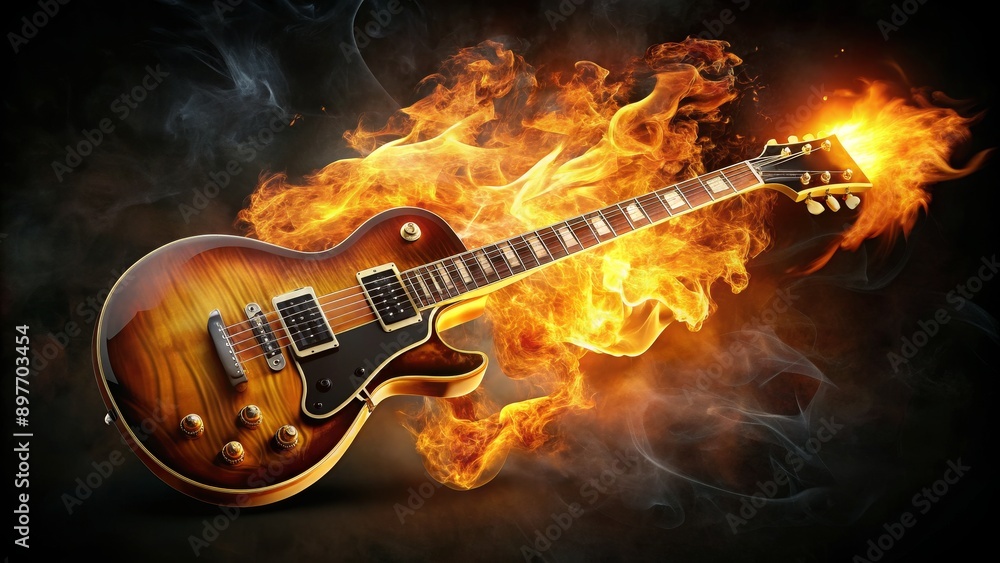 Obraz premium Electric Guitar in Flames, Guitar , Fire , Music , Rock