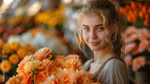 Woman Holding Bouquet of Flowers